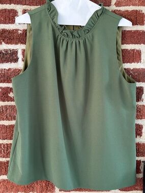 JCrew Sleeveless Ruffle-Neck Tank Top - Olive Green